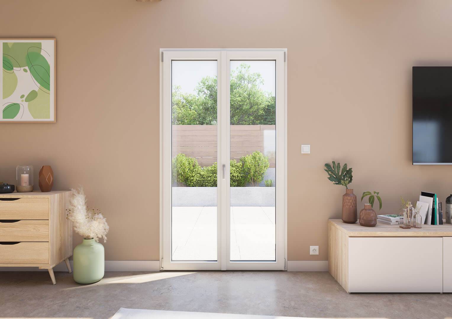 Porte Fenêtre PVC vue intérieur crème perle