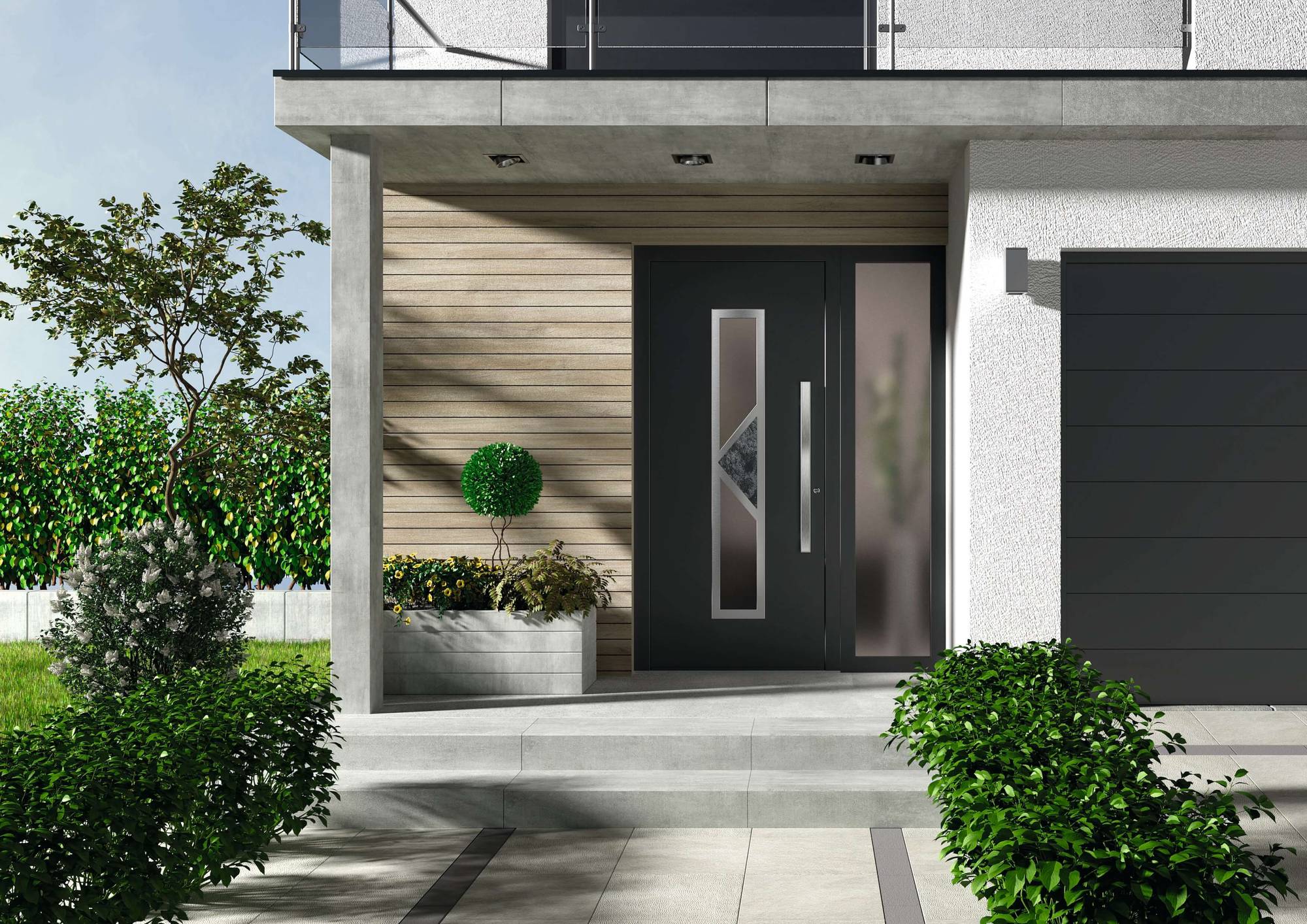 Porte d'entrée aluminium semi vitrée EMERAUDE vue extérieure